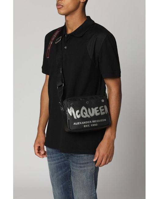 McQueen Messenger Bag With Logo in Black for Men | Lyst UK