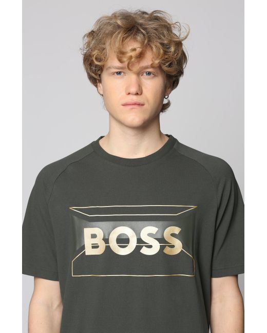 T-shirt girocollo in cotone di Boss in Green da Uomo