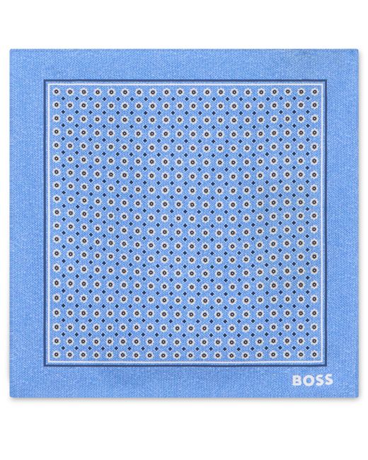 Boss Blue Silk Pouch With Print And Logo for men