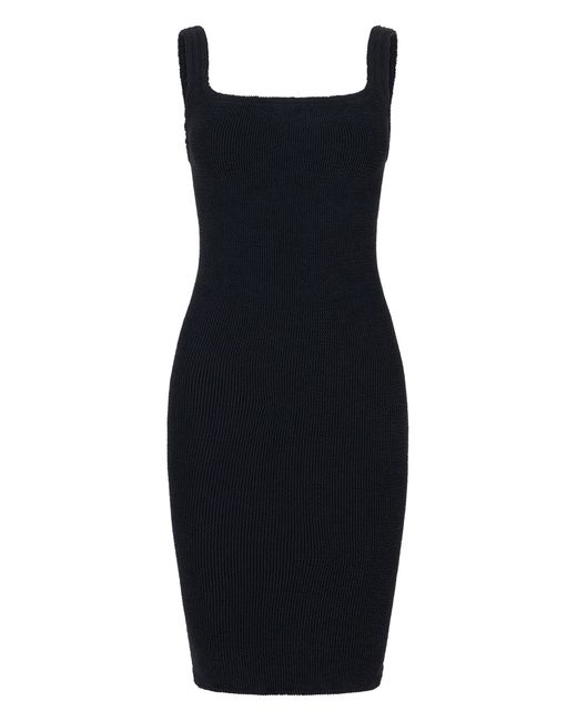 Hunza G Black Midi Dress With Square Neckline