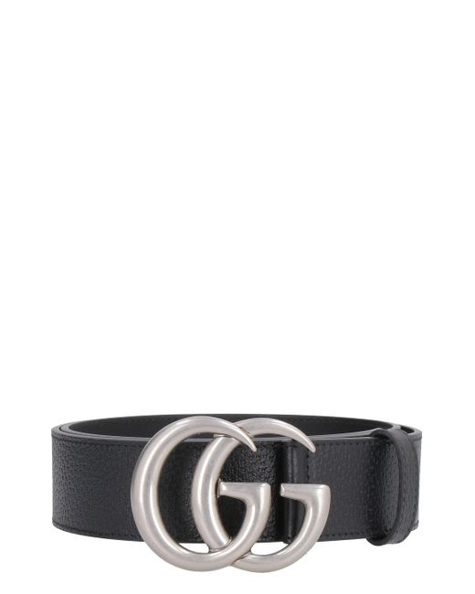 Gucci Black Leather Belt With Double G Buckle for men