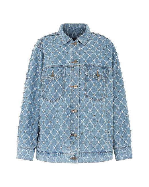 Pinko Blue Denim Jacket Made Of Cotton With Rhinestones