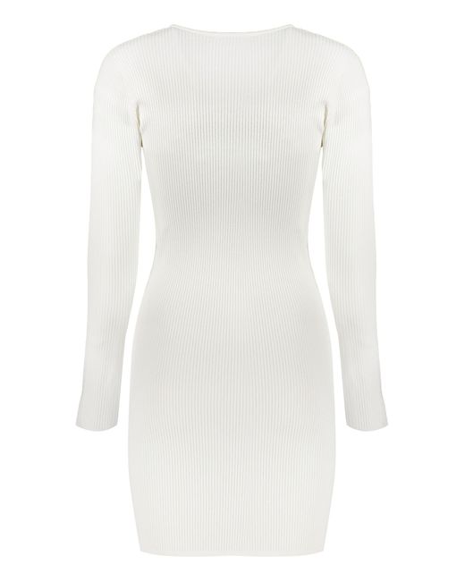 DSquared² White Ribbed Front Cut-Out Mini-Dress