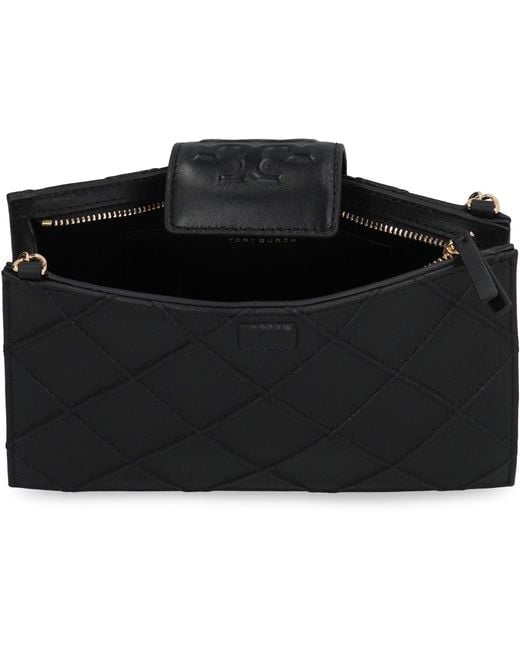 Tory Burch Black Fleming Leather Wallet On Chain