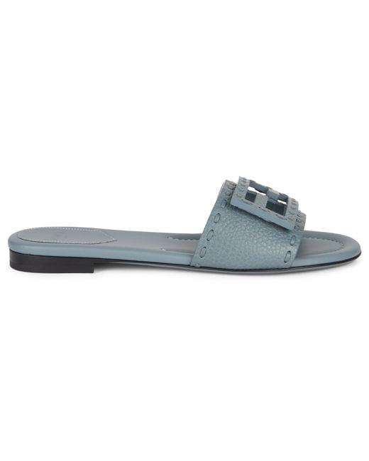 Fendi Blue Low Leather Sandals