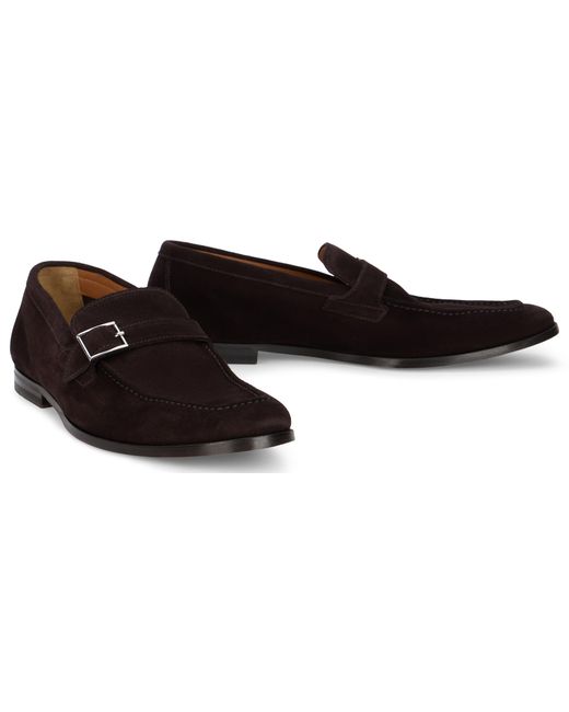 Doucal's Black Suede Loafers With Buckle for men