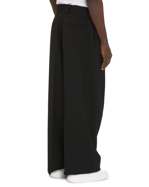 Jil Sander Black Wide Pleated Wool Trousers With Waist Belt for men