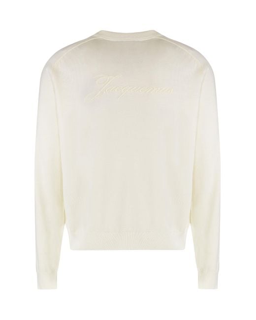 Jacquemus White Sweater With Round Neck Made Of Merino Wool for men