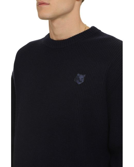 Maison Kitsuné Blue Wool-Blend Crew-Neck Sweater for men
