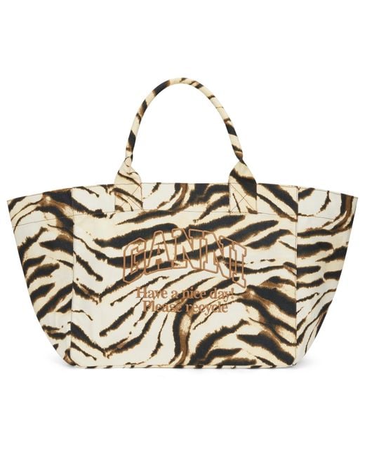 Ganni Metallic Animal Print Tote Bag