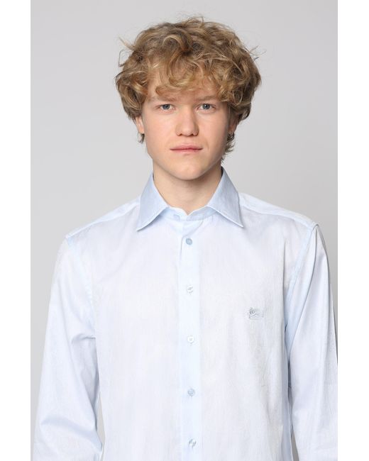 Etro Blue Button-Down Collar Cotton Shirt for men