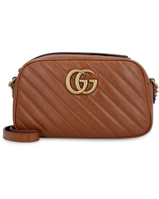 Gucci Brown GG Marmont Small Matelassé Shoulder Bag