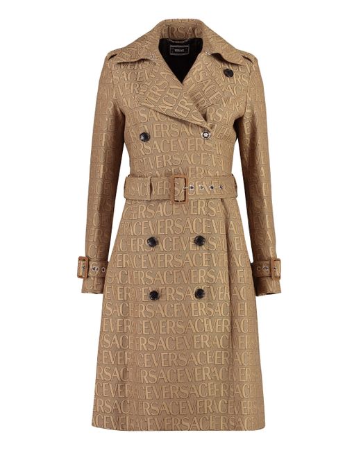 Versace Natural Allover Double-Breasted Trench Jacket
