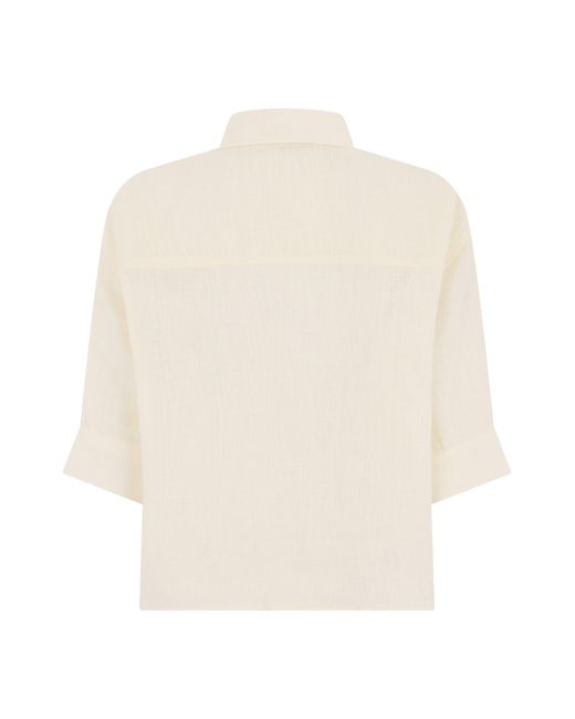 Alberta Ferretti Natural Linen Short-Sleeved Shirt With Print