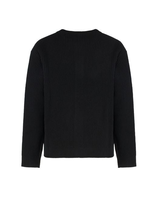 Maison Kitsuné Black Ribbed Wool Cardigan for men