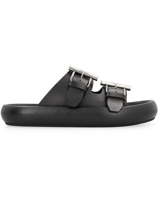 McQueen Black Leather Slides for men