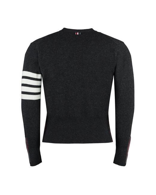 Thom Browne Black Cashmere Cardigan With Side Slits And Tricolor Detail For for men