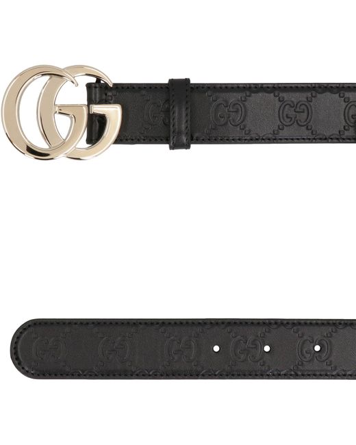 Gucci Black Leather Belt With Signature Motif