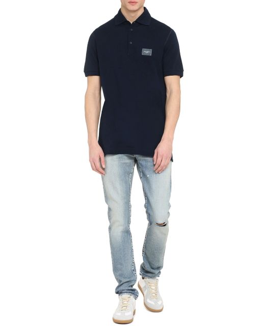 Polo in piquet di cotone di Dolce & Gabbana in Blue da Uomo