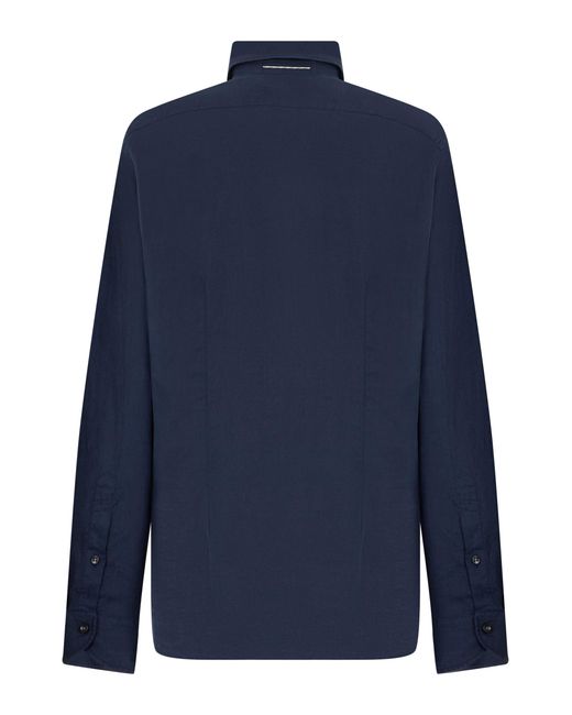 Slowear Blue Linen Shirt With Long Sleeves for men