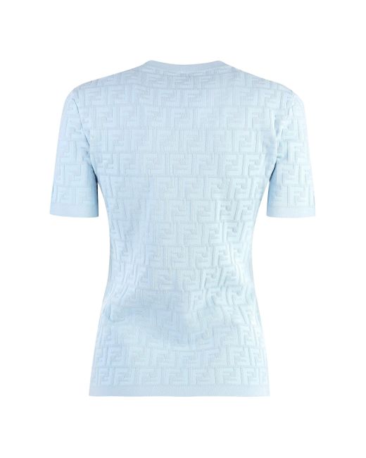 Fendi Blue All-Over Logo Knitted T-Shirt
