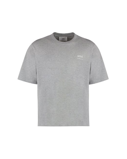 AMI Gray Cotton Crew-Neck T-Shirt for men