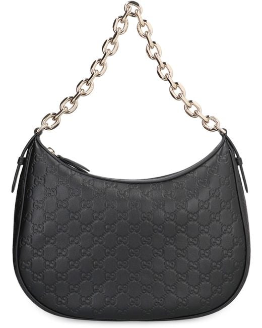 Gucci Black Gg Emblem Leather Shoulder Bag