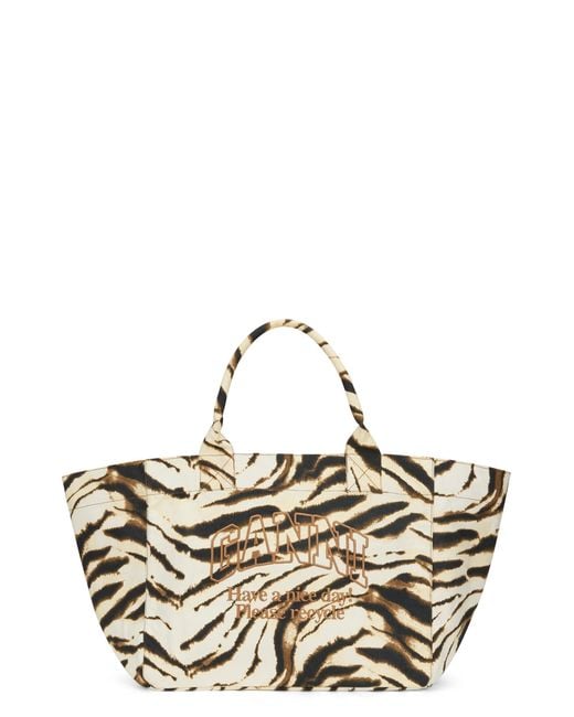 Ganni Metallic Animal Print Tote Bag