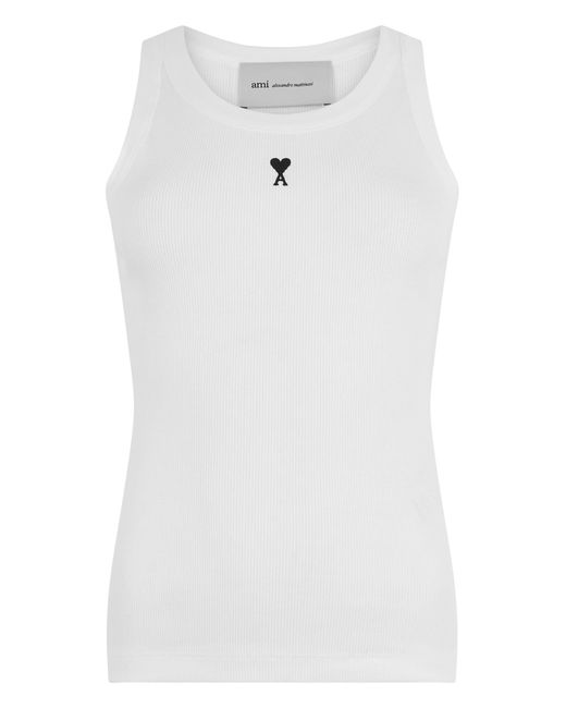 AMI White Ribbed Cotton Tank Top