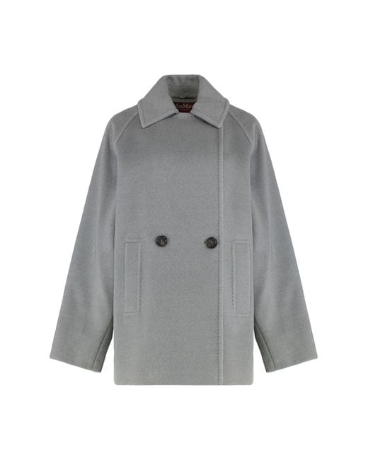 Max Mara Gray Double-breasted Wool Blazer