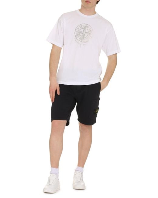 T-shirt girocollo in cotone di Stone Island in White da Uomo
