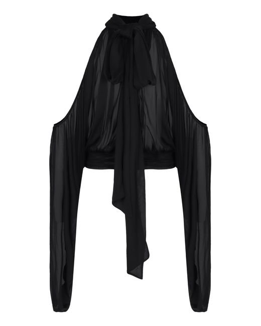 GIUSEPPE DI MORABITO Black Ruched Silk Top