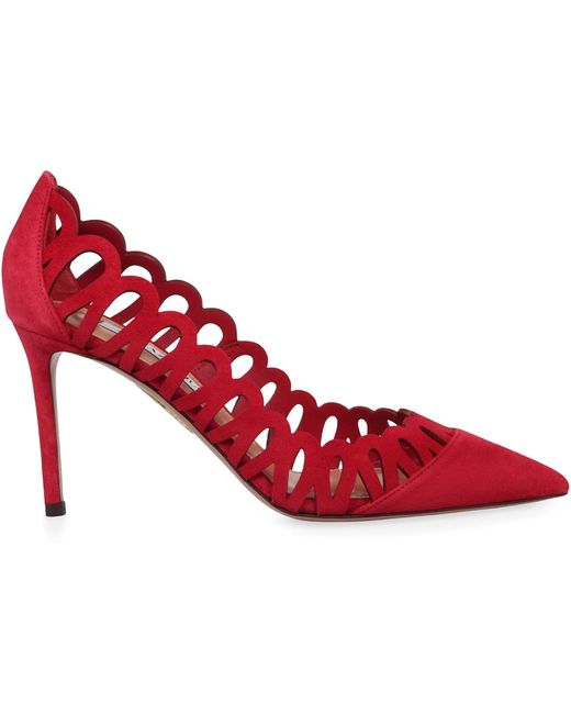 Aquazzura Red 85Mm Peep Scalloped-Cut Pumps