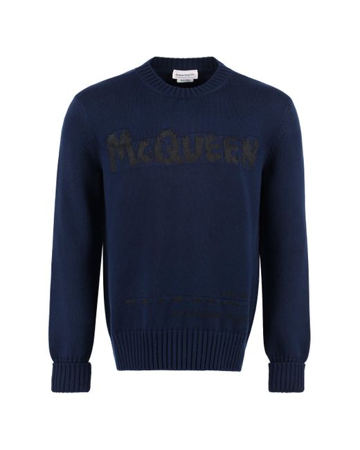Alexander McQueen Blue Long Sleeve Crew-neck Sweater for men