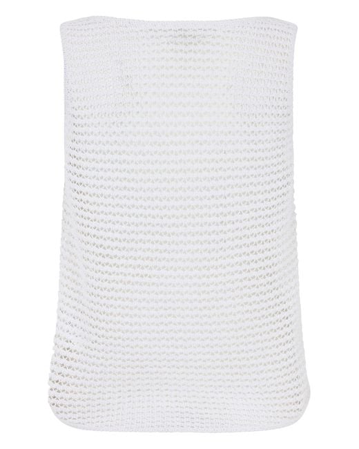 Vince White Crochet Top Made Of Cotton Blend