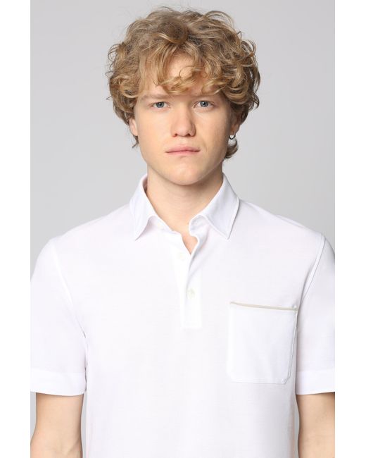 Zegna White Short Sleeve Cotton Pique Polo Shirt for men