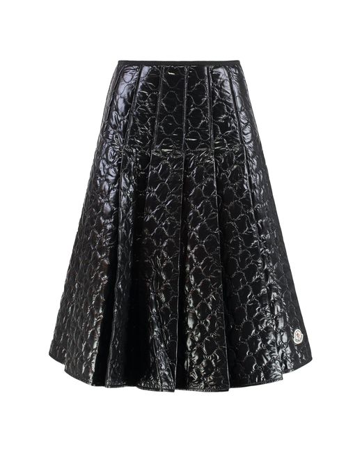Moncler Black Gonna Midi Padded With Quilted Checkered Pattern