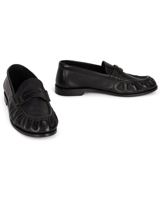 Saint Laurent Black Leather Moccasin With Logo for men