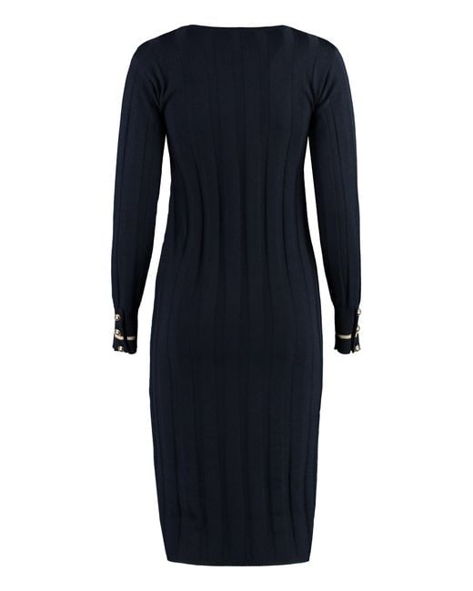 Max Mara Blue Leccio Virgin Wool Dress