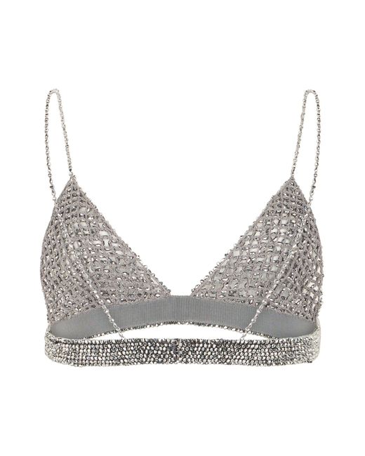 Golden Goose Deluxe Brand Gray Crochet Top With Crystals
