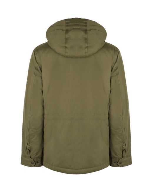 Woolrich Green Padded Field Parka with Removable Hood for men