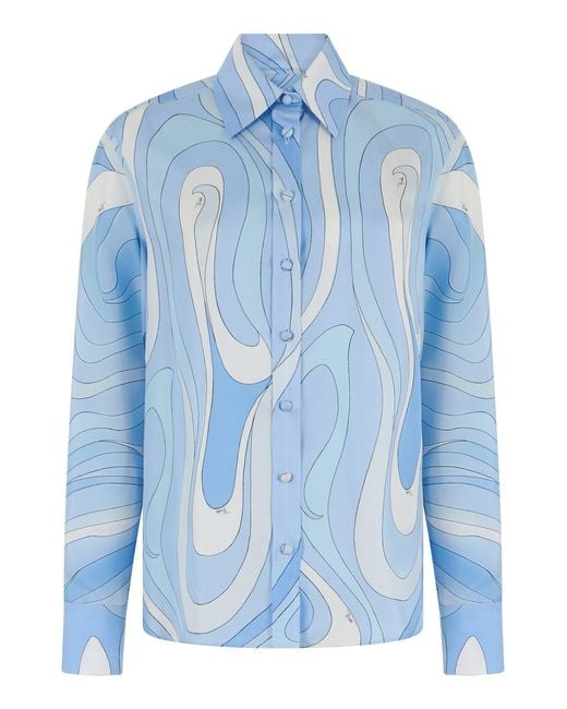 Emilio Pucci Blue Silk Printed Shirt