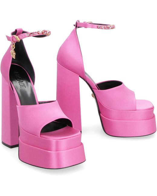 Versace Pink Medusa Platform Sandals With Adjustable Heel