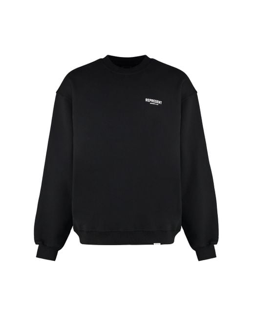 Represent Black Cotton Crew-Neck Sweatshirt for men