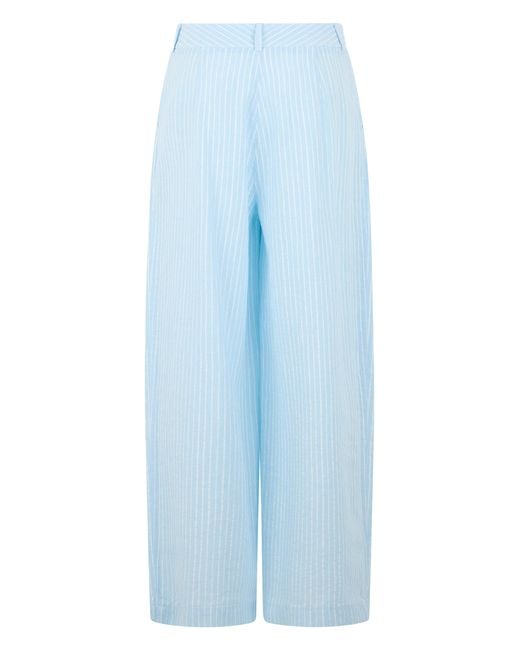 120% Lino Blue Linen Striped Pants
