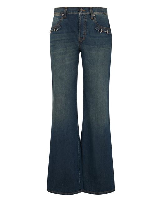 Gucci Blue Pants Made Of Cotton With Clamp Detail