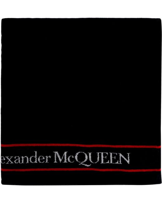 Alexander McQueen Black Beach Towel With Logo for men