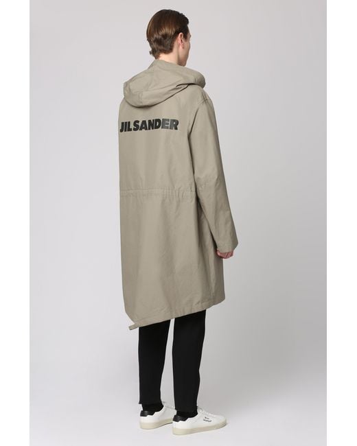 Jil Sander Gray Hooded Cotton Parka for men