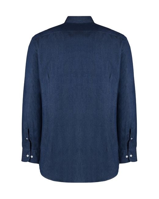 Etro Blue Button-Down Collar Cotton Shirt for men