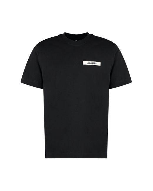 T-shirt in jersey di cotone con logo ricamato e finiture in gros-grain di Jacquemus in Black da Uomo